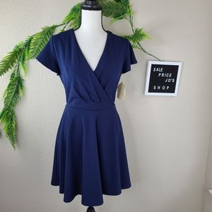 Altar'd State Navy Blue V-neck Short Sleeve Dress